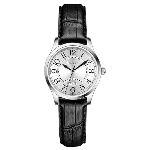 Szaikyri Classic Watch for Women with Easy Read Time Arabic Numerals Ladies Watch with Calendar Water Resistant (Black Silver) - Image 1