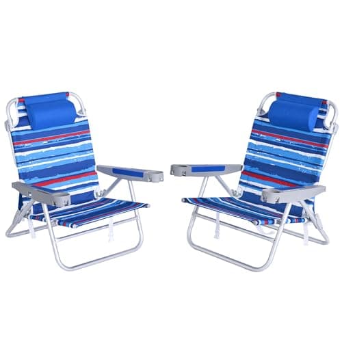 SUNNYFEEL Extra Wide Low Beach Chair 2 Pack 5 Position Lay Flat 500 LBS Heavy Duty, XL Oversized Folding Camping Chairs with Cup Holder for Outdoor/Sand, Portable Backpack Beach Chair for Adults - Image 1