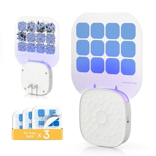 Fruit Fly Traps for Indoors: Plug-in Indoor Fly Trap with Double-Sided Sticky Glue Cards, Flying Insect Trap for Fruit Flies, Gnats, Moths, Includes 3 Refills