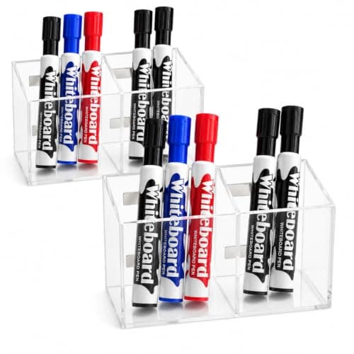 ECHSRT Clear Acrylic Pen Holders Set of 2, Dual-Compartment Desktop Organizers for Pens, Markers, Whiteboard Erasers, Office Supplies and Small Items - Image 1