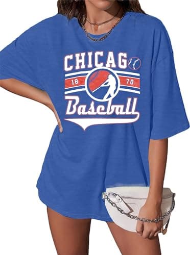 Oversized Baseball Shirt Women Vintage Baseball Graphic Tee Baseball Season Tshirt Causal Short Sleeve Tops Blue - Image 1