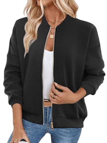 GEMLON Womens Zip Up Sweatshirts Jackets Long Sleeve Casual Loose Outwear with Pockets Black 3XL - Image 1