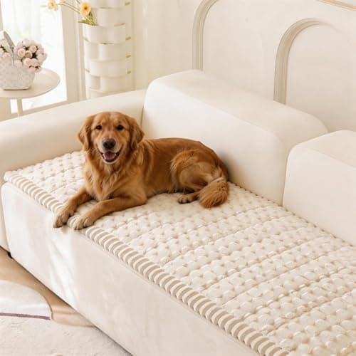Eco-Ancheng Couch Cover for Dogs Pet Couch Cover for Sofa Washable Dog Sofa Covers Couch Protector for Cushion Fuzzy Non Slip Couch Slipcover with Elastic Straps for Pets, Dogs(Beige,1 PC /27.6x59 in) - Image 1