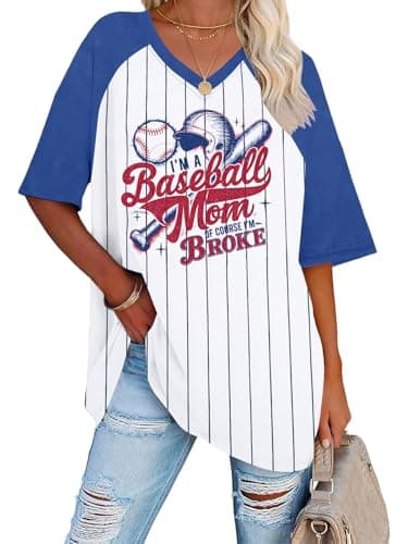 Retro Baseball Mama Shirt Women - Oversized Baseball Season Game Day Shirts Graphic Print Casual Short Sleeve Tee Tops C Blue - Image 1