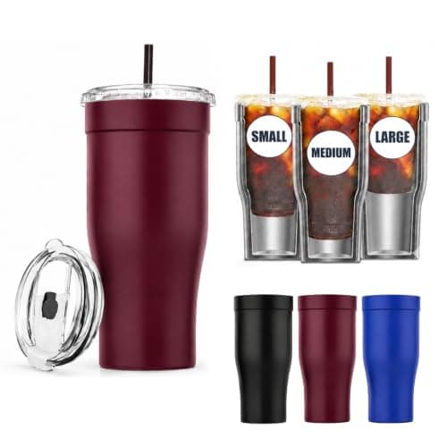 Universal Iced Coffee Sleeve, 30oz Stainless Steel Insulated Tumbler, Reusable Ice Coffee Cup Holder To Go Fits Small Medium Large Starbucks/Dunkin/McDonalds Cups,Use for Hot&Cold Drinks(Black Cherry) - Image 1