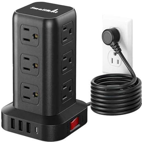 Extension Cord with Multiple Outlets, SMALLRT Surge Protector Power Strip Tower, PD 20W USB C, Outlet Extender with USB Ports 12 AC Outlets, 6.5FT Extension Cord for Home Office, Overload Protection - Image 1