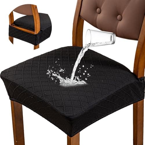 Genina Waterproof Seat Covers for Dining Room Chairs Covers Dining Chair Slipcovers Protector, No Rear Covers (Black, 4 Pcs) - Image 1