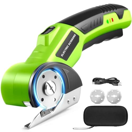 Cordless Electric Scissors, 4V Rechargeable Cardboard Cutter with 2 Blades, 2600mAh Battery, Electric Box Cutter with Safety Lock & LED Light, Rotary Cutter for Cardboard Fabric Plastic Leather Cloth - Image 1