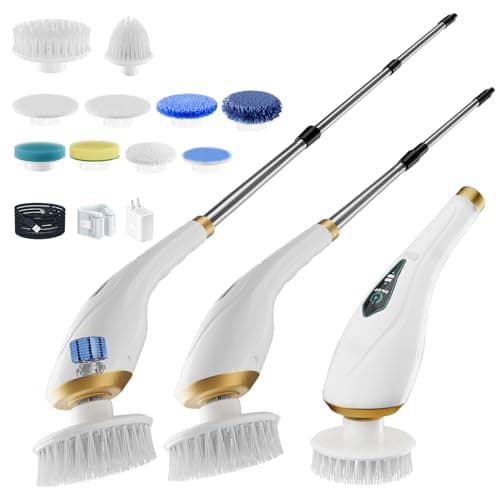 Hofenta Electric Spin Scrubber Cordless Shower Cleaning Brush with 10 Replaceable Brush Heads, Extendable Handle Up to 59", 2 Speed, Waterproof, 2H Cleaning Time for Bathroom Shower Tile Glass Car