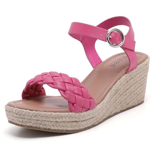 Ruiee Wide Width Wedges Sandals for Women, Summer Platform Espadrille Wedge Heels Wide Feet Braided Ankle Strap Womens Dressy Sandal.250903 Pink Size12 - Image 1