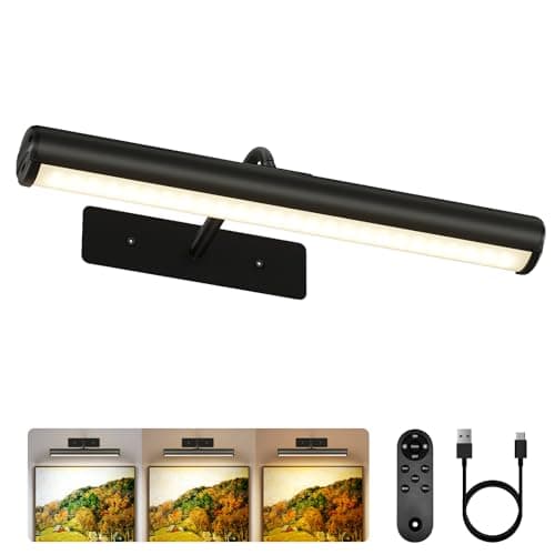 EZVALO 13-Inch Wireless Picture Light, 4000mAh Rechargeable Battery LED Art Light with Remote, Dimmable 3 Color Temps Painting Light for Living Room, Bedroom, Hallway (Black) - Image 1