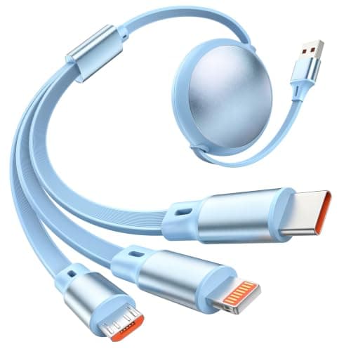 Multi Charging Cable,1Pack 4Ft Retractable Multi Charger Cable,3 in 1 Multiple Charging Cord, 3 in 1 Multi USB Cable with iPhone/Type-C/Micro USB Ports for Cell Phones/IP/Galaxy/PS/Tablets/iPads,Blue - Image 1