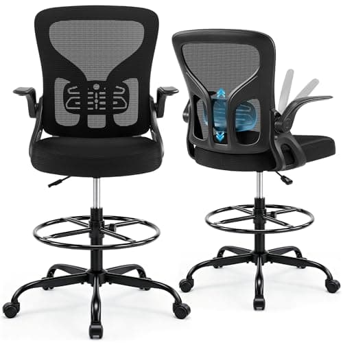 Hayelf Drafting Chair for Standing Desk, Tall Office Chair with 22"-30" Seat Height &7" Lift Footrest Ring, Ergonomic Executive Mesh Computer Counter Stool with Lumbar Support &Flip-up Arms for Artist - Image 1