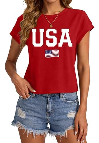 tiorhooe USA Shirts for Women 4th of July Shirt American Flag Tshirt Patriotic 250th Anniversary USA Cap Sleeve Tops(Red2,Small) - Image 1