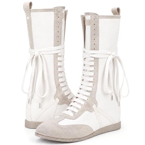 LACIKOSZ Womens Fashion Sneakers Sport Lace Up Dressy Casual Boots High Top Athletic Streetwear Shoes White - Image 1