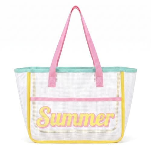 personalized customization Monogram Mesh Beach Tote Bag Large Sand Resistant Reusable Summer Pool Shopping Handbag, Custom Gift for Mom Bridesmaid Birthday - Image 1
