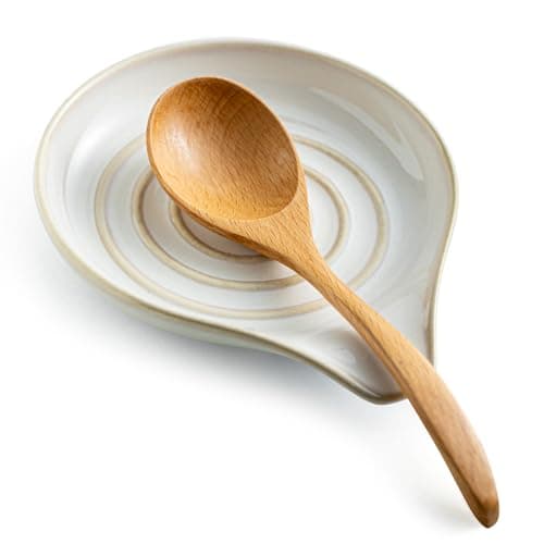 LAUCHUH Spoon Rest, Large Ceramic Spoon Holder for Kitchen Counter Spatula Rest Heat-Resistant Spoon Rest for Stove Top Cooking Utensil Holder, Farmhouse Kitchen Décor for Mother's Day, Cream, 5 Inch - Image 1
