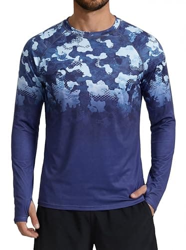 XiaoMoSha Men's Sun Protection Long Sleeve Shirts UPF 50+ Rash Guard Swim T-Shirt Quick Dry Fishing Hiking Running Top Outdoor Lightweight Athletic UV Sports Shirt XX-Large Blue Camouflage - Image 1
