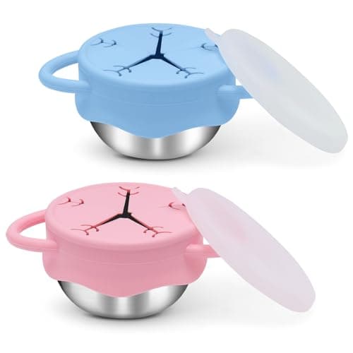 2 Pack Toddler Snack Containers –13.5oz Food Grade Stainless Steel Snack Cups for Toddlers Spill Proof with Snowflake Silicone Lids & Handles, Baby Snack Containers, Dishwasher Safe Toddler Snack Cups - Image 1
