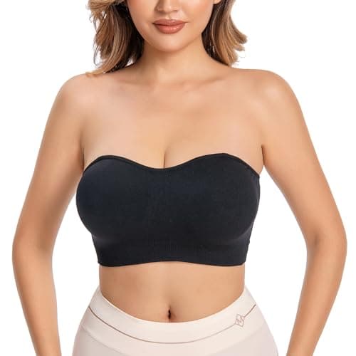 DD DEMOISELLE 1 Pack Summer Tube Top Bra, Comfort Strapless Bras Wirefree Seamless Bandeau Bra for Women, Black-Next-Gen Non-Removable Padding,L - Image 1
