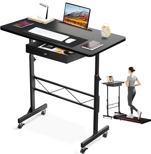 COMHOMA Small Standing Desk Adjustable Height Small Computer Desk Mobile Portable Rolling Laptop Table with Wheels 32" Computer Workstation Sit Stand Desks Portable Standing Table Treadmill desks - Image 1