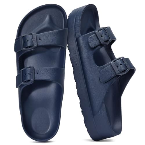 shevalues Women’s Platform Sandals with Arch Support, Lightweight Cloud Slides with Adjustable Double Buckle, Comfortable EVA Recovery Sandals for Summer Beach, Navy 41 - Image 1