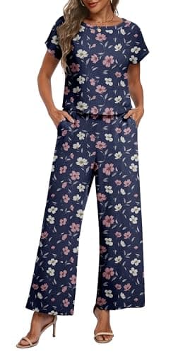 Lepunuo 2 Piece Sets for Women Summer Wide Leg Pants Matching Lounge Set - Image 1
