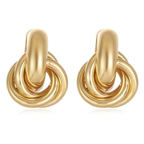 14K Gold Earrings for Women Knot Earring Studs Chunky Twisted Link Drop Statement Jewelry - Image 1