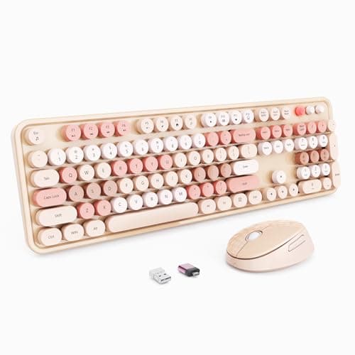 Wireless Keyboard and Mouse, Full-Size Typewriter Keyboard with Retro Round Keycaps, Ergonomic Design, Compatible with Windows PCs, Ideal for Home and Office. (Milk Tea) - Image 1
