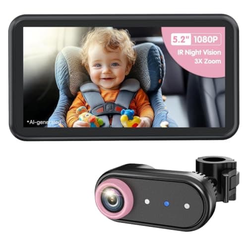 LUKVIEW BM2A Car Camera Baby Monitor, 5.2" 1080P HD Screen with 3X Zoom & IR Night Vision, Baby Car Camera for Rear Facing Seats, Easy Install for Girls, Parents and Pet Lovers - Image 1