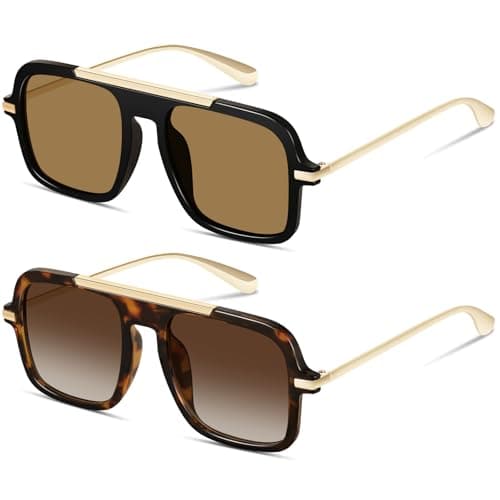 YMRFW Trendy Aviator Sunglasses for Women Men Retro Square 70s style Vintage Metal Designer UV Protection Shades - Image 1