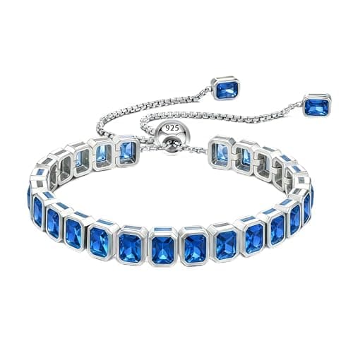Cacupol Birthstone Tennis Bracelet for Women Sterling Silver Adjustable Chain Fine Hypoallergenic Jewelry Anniversary Birthday Gifts - Image 1