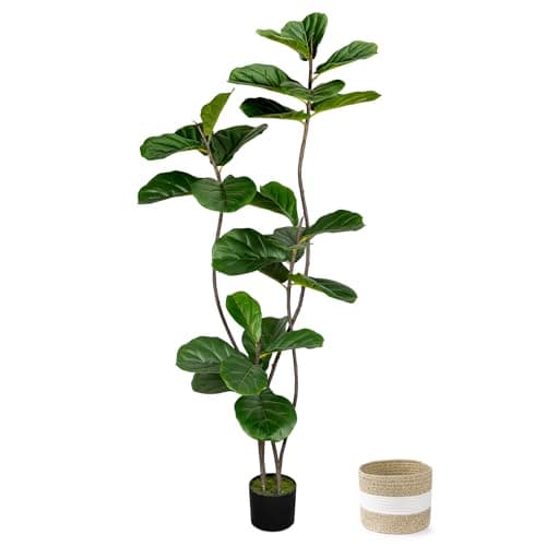 LuceAlberi Artificial Fiddle Leaf Fig Tree 5FT with Cotton Basket - Image 1