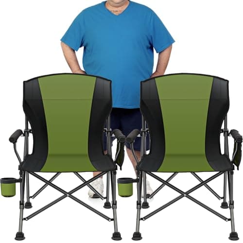 2 Pack Oversized Folding Camping Chair for Adults, Supports 450 LBS Camping Chairs, Heavy Duty Camping Chair with Side Pockets, Foldable Outdoor Chair for Camping, Beach, Fishing, Hiking, Green-Black - Image 1