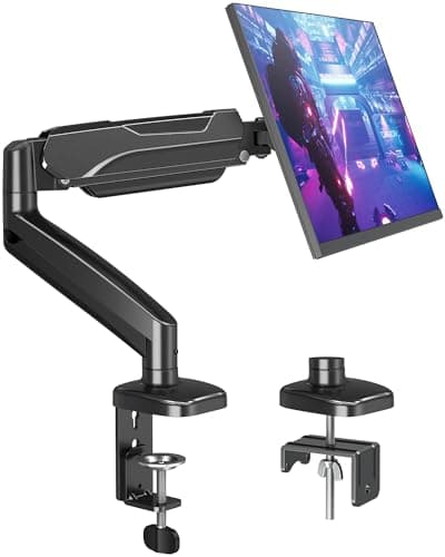 MOUNTUP Single Monitor Desk Mount Holds Screen up to 32 inch, Height Adjustable Monitor Arm, Computer Monitors Stand with Clamp/Grommet Mounting Base, VESA Mounts Fit 4.4-17.6lbs Computer, Black - Image 1