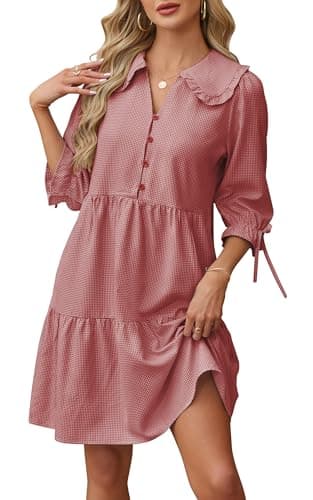 CCTOO Women's Summer Dresses Casual V Neck Button Down 3/4 Sleeve Floral Print Loose Flowy Shirt Dress 217 R XL - Image 1