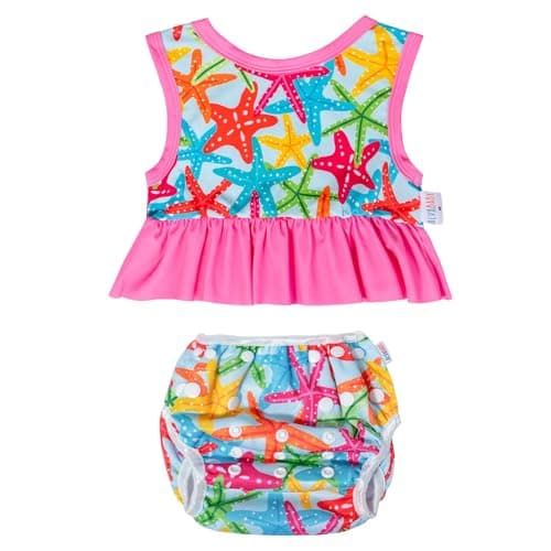 ALVABABY Toddler Baby Girl Swimsuit,Infant Bathing Sleeveless Bikinis Swimwear,Baby Reusable Swim Diaper with Matching Top 0-12Months - Image 1