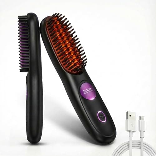 Cordless Hair Straightener Brush, Portable Hair Straightener with 3 Adjustable Temperature & Heat Protectant Design, USB Rechargeable Mini Hot Comb for Smoothing Hair, Straightening Brush Travel - Image 1