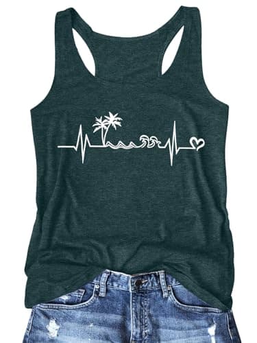 Binshre Graphic Tank Tops for Women Cocoa Palm Print Vintage Print Racerback Sleeveless Tops Summer Casual Beach O-Neck Vacation Shirt Cami - Image 1