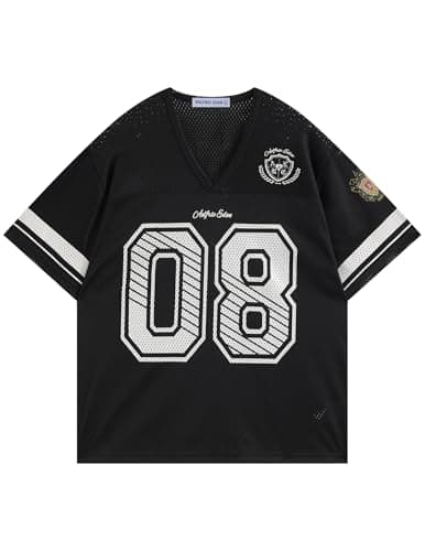 Aelfric Eden Jersey Shirts for Women Y2k Oversized V Neck Graphic Tees Football Number Streetwear T Shirt Tops Black S
