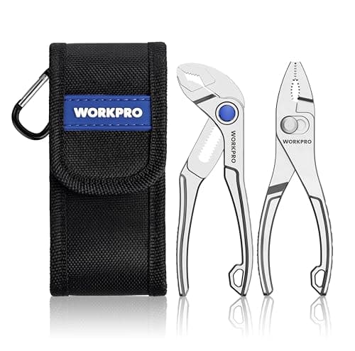 WORKPRO 2-Piece Mini Pliers Set with Pouch, 4-Inch Slip Joint Plier & Water Pump Plier, Heavy-Duty Alloy Steel Adjustable Plier with Anti-Rust Coating, Pocket Pliers for Tight Spaces & Versatile Use