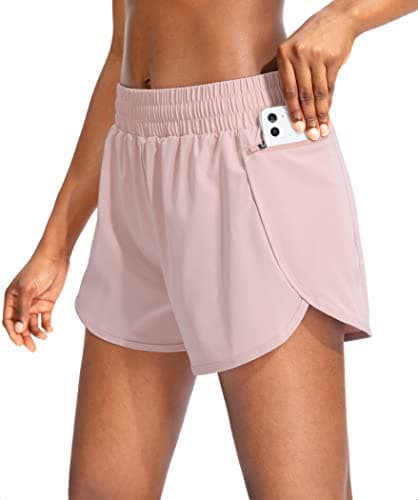 Soothfeel Womens Running Shorts with Zipper Pockets 3" High Waisted Athletic Gym Workout Shorts for Women with Liner Pink, S - Image 1