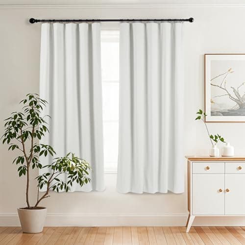 Uqocnh Blackout Curtains 72 inches Long Linen Blend Bedroom Curtains, Rod Pocket Back Tab Black Out Window Curtain Set Living Room Curtains, Full Blackout Curtains 2 Panels Drape, White - Image 1