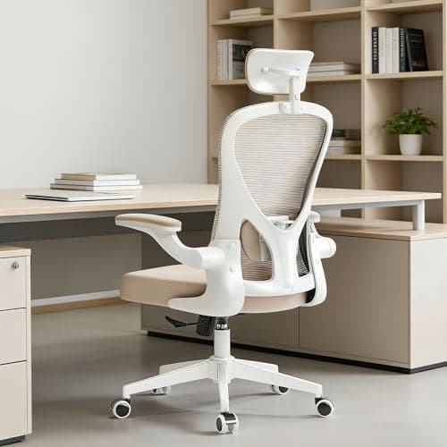 Ergonomic Office Chair with Adjustable Flip-Up Armrests & Lumbar Support - Thickened Cushion Desk Chair with Wheels, Comfy Home Office Computer Chair - Image 1