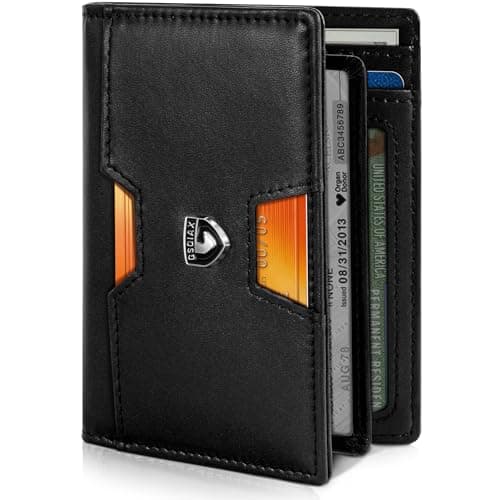 GSOIAX Wallet for Men, Slim Top Grain Leather Wallet with 13 Card Slots & 1 Bill Compartment - RFID Blocking Thin Minimalist Bifold, Front Pocket Credit Card Holder, Mens Birthday Gift (BLACK) - Image 1
