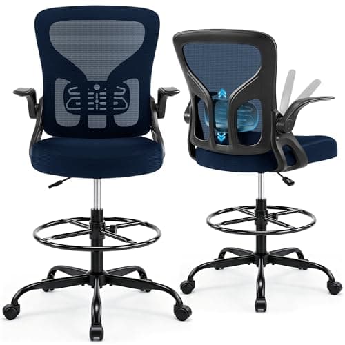 Hayelf Drafting Chair for Standing Desk, Tall Office Chair with 22"-30" Seat Height &7" Lift Footrest Ring, Ergonomic Executive Mesh Computer Counter Stool with Lumbar Support &Flip-up Arms for Artist - Image 1