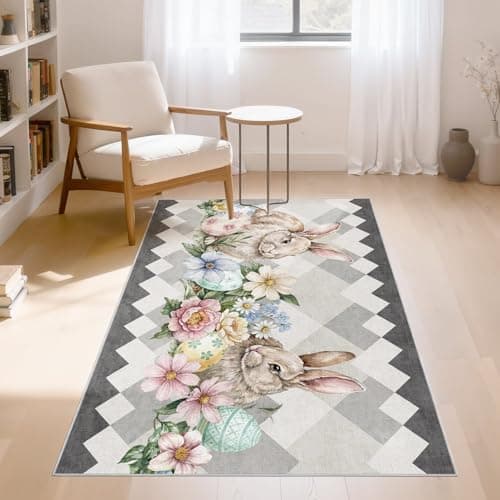 cotiled Area Rug for Living Room, Washable Non-Slip Large Area Rug, Indoor Floor Carpet Low Pile Soft Boho Farmhouse Rug for Bedroom Dining Room Grey 3x5 - Image 1