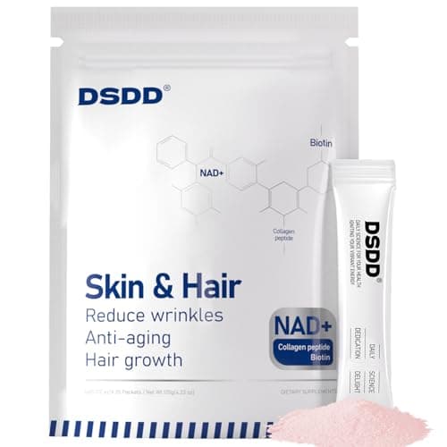 DSDD Biotin Supplement for Supports Healthy Hair, Skin & Nails, Hair Growth Vitamins for Women & Men with 1000mcg Biotin, 1000mg NAD, Collagen, Sodium, Non-GMO & No Gluten 20 Servings
