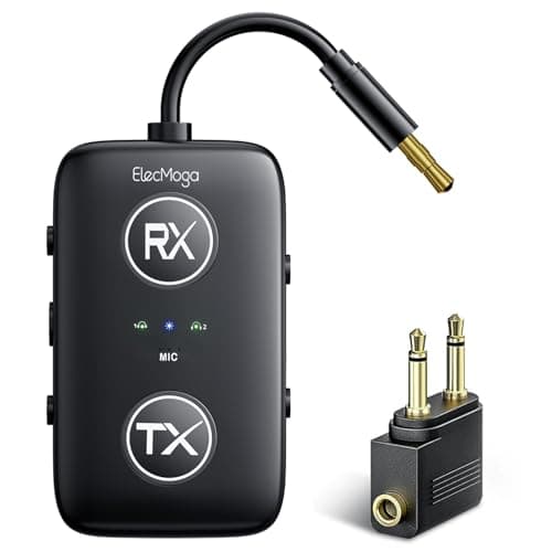 2025 Upgraded Airplane Bluetooth 5.4 Transmitter with Qualcomm Chipset, ElecMoga Airplane Travel Essentials Supports 2 AirPods or Headphones, 2-in-1 AUX Wireless Receiver for Gym, TV, Car, Audio - Image 1