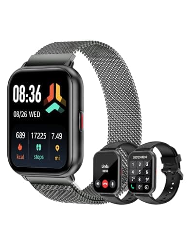 Smart Watches for Women Men (Answer/Make Calls, 3 Bands), 1.85" Fitness Tracker Watch for iPhone/Android Phones with Heart Rate Monitor Sleep/Steps Tracker 100+ Sports Pedometer Waterproof (Black) - Image 1